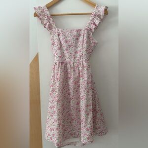 Altar'd State Floral Ruffle Dress in Pink and White